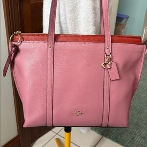 Coach  1573 May Tote Bag  shoulder bag  pebbled leather Dusty pink/saddle  brass